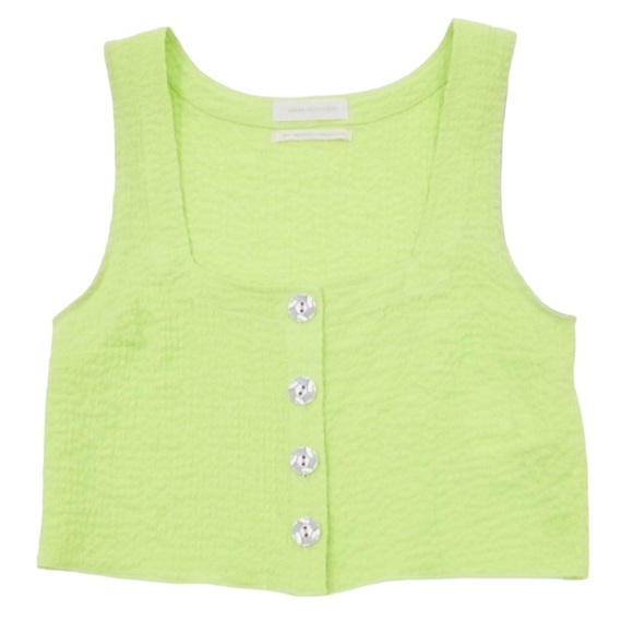 Urban Outfitters Neon Chartreuse Button Up Y2K 80s Tank Top - Picture 2 of 11